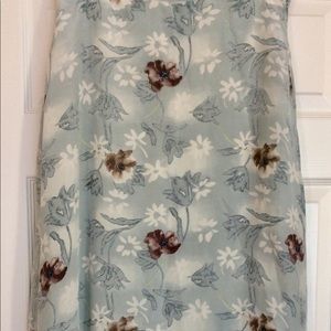 Silk skirt floral long skirt A line style skirt pale gray blue skirt